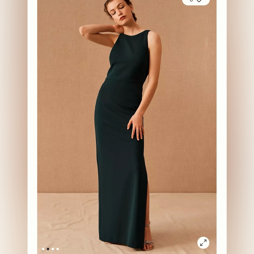 NWT BHLDN Anthropologie Green Crepe Tie Back Bridesmaid Dress